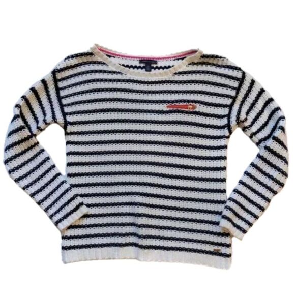 Tommy Hilfiger Chunky Knit Sweater Stripe Crew Preppy Zipper Gold SP - Picture 1 of 5